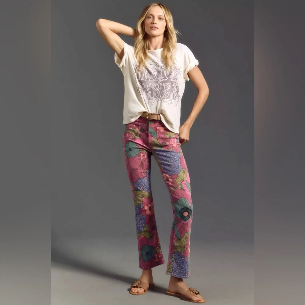 MOTHER DENIM Multicolor Patch Pocket Insider Flood Jeans in Psychic Floral - Picture 9 of 9